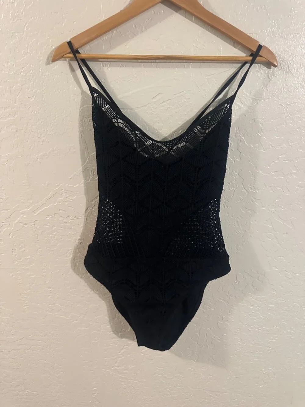La Blanca Power Couple Crochet High Neck Cutout Sheer One Piece Swimsuit